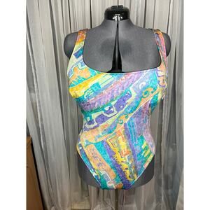 Cazimi one piece swimsuit pastel abstract print high cut